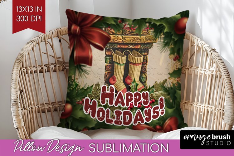 Vintage Christmas Pillow Sublimation - Xmas Pillow Cover PNG example image 1