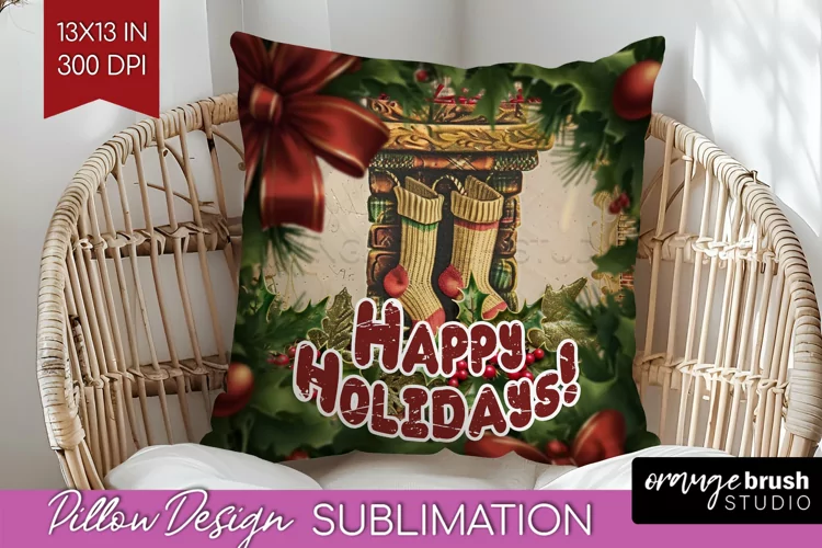 Vintage Christmas Pillow Sublimation - Xmas Pillow Cover PNG