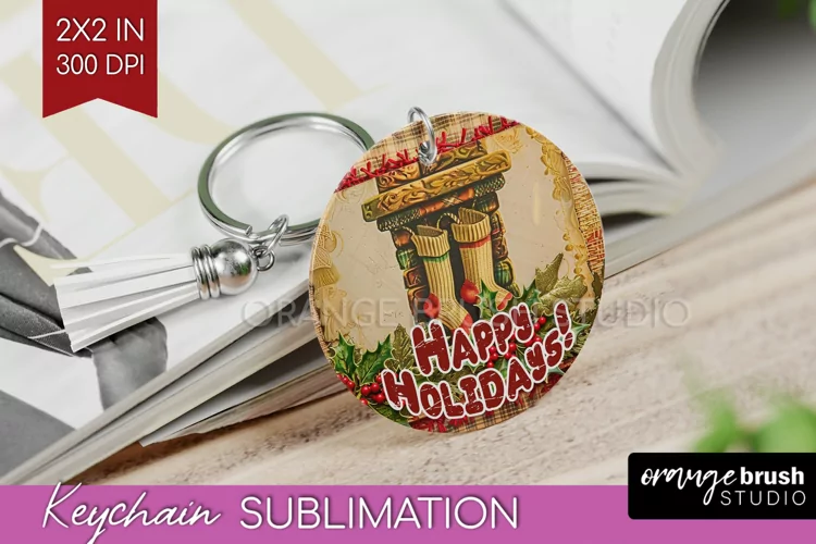 Vintage Christmas Keychain PNG - Xmas Keychain Sublimation
