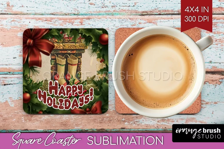 Vintage Christmas Square Coaster - Xmas Coaster Sublimation