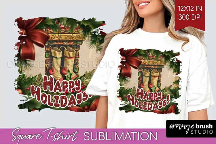 Vintage Christmas Sublimation, Xmas Square Tshirt Background