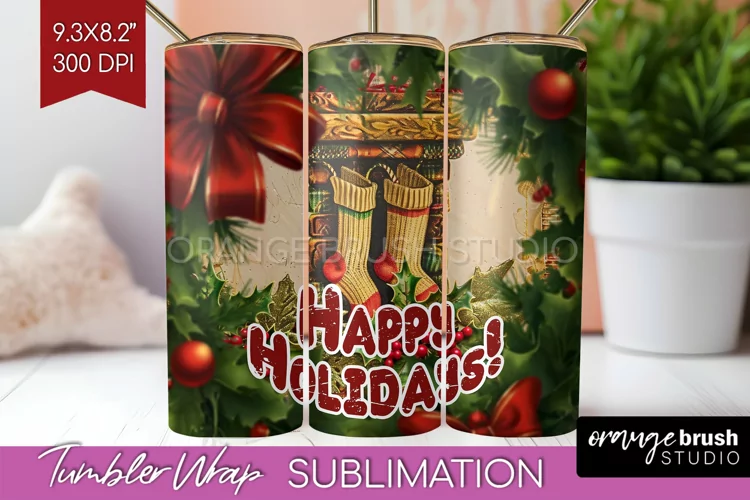 Vintage Christmas Tumbler Wrap - Xmas Tumbler Sublimation