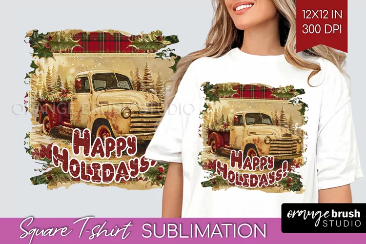 Vintage Christmas Sublimation, Xmas Square Tshirt Background
