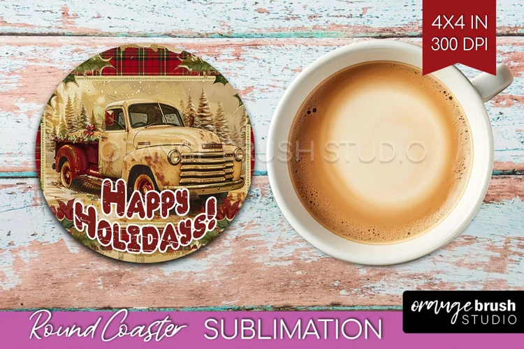 Vintage Christmas Round Coaster - Xmas Coaster Sublimation