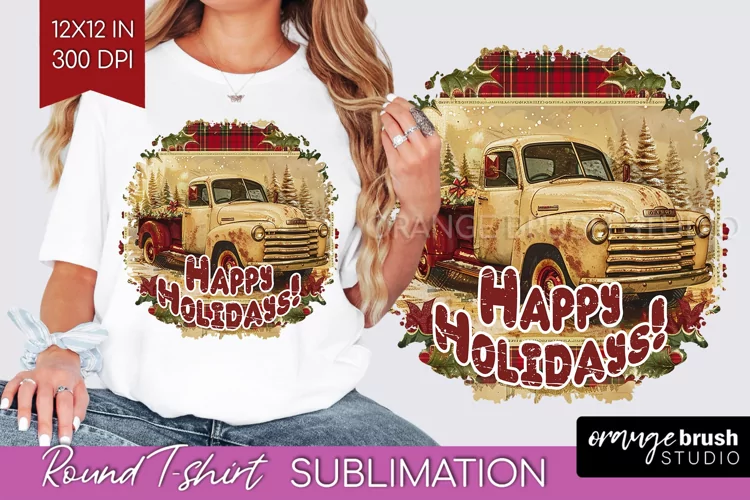 Vintage Christmas Sublimation, Xmas Round Tshirt Background