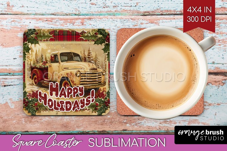 Vintage Christmas Square Coaster - Xmas Coaster Sublimation example image 1