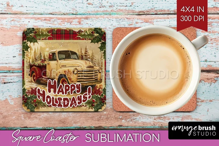 Vintage Christmas Square Coaster - Xmas Coaster Sublimation