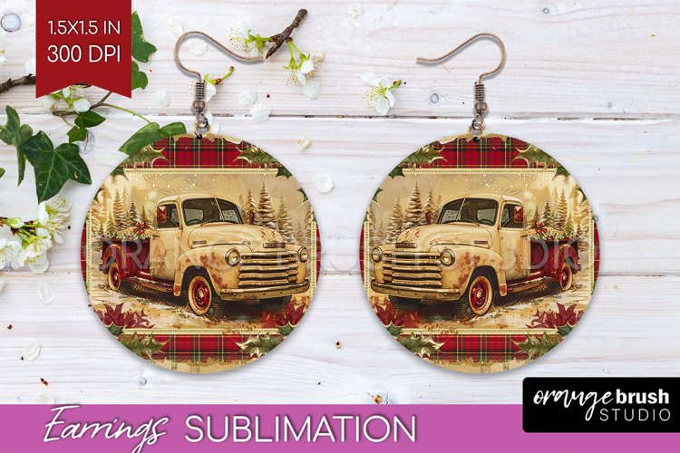 Vintage Christmas Round Earrings - Retro Xmas Sublimation