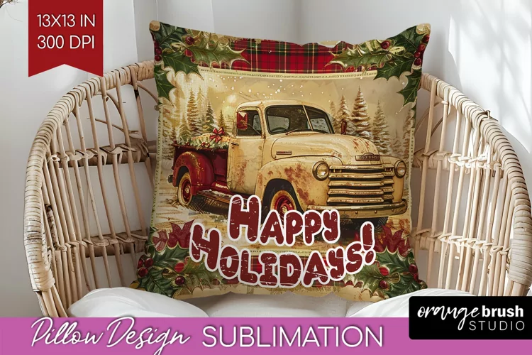 Vintage Christmas Pillow Sublimation - Xmas Pillow Cover PNG