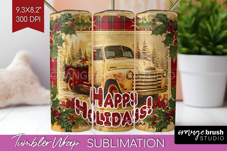 Vintage Christmas Tumbler Wrap - Xmas Tumbler Sublimation