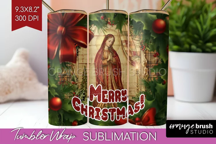Vintage Christmas Tumbler Wrap - Xmas Tumbler Sublimation