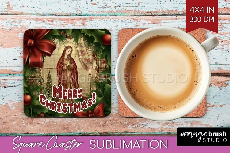 Vintage Christmas Square Coaster - Xmas Coaster Sublimation