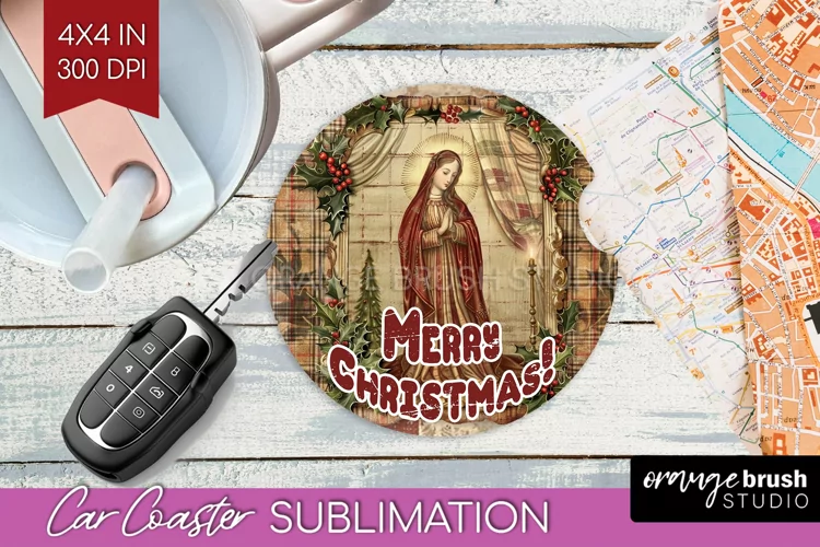 Vintage Christmas Car Coaster PNG - Xmas Coaster Sublimatoin