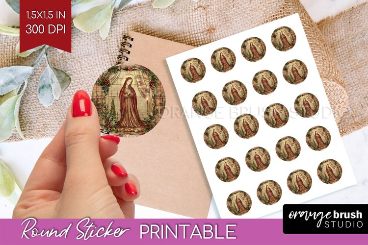 Vintage Christmas Round Sticker - Retro Printable Stickers