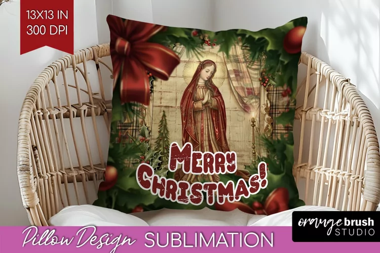 Vintage Christmas Pillow Sublimation - Xmas Pillow Cover PNG
