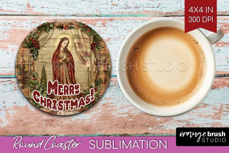 Vintage Christmas Round Coaster - Xmas Coaster Sublimation