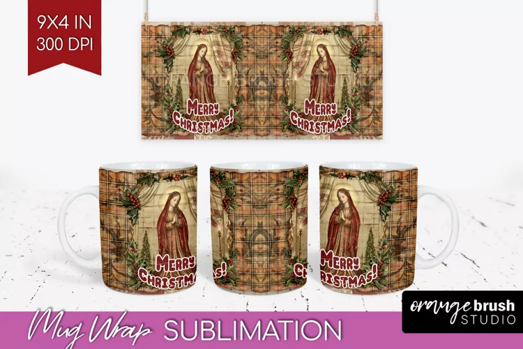 Vintage Christmas Mug Wrap - Retro Xmas 15Oz Mug Sublimation