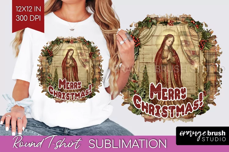 Vintage Christmas Sublimation, Xmas Round Tshirt Background