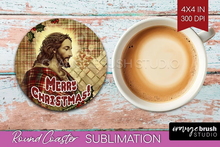 Vintage Christmas Round Coaster - Xmas Coaster Sublimation