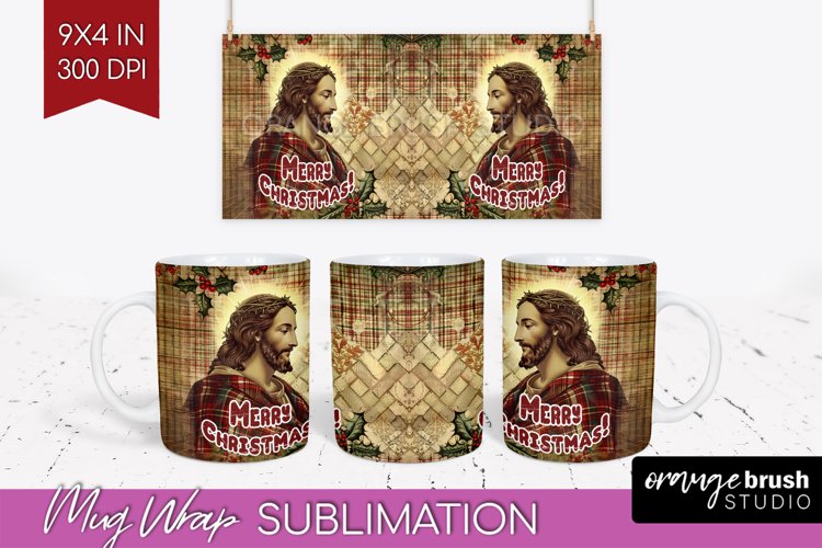 Vintage Christmas Mug Wrap - Retro Xmas 15Oz Mug Sublimation example image 1