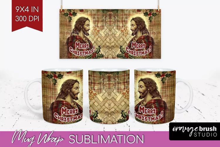 Vintage Christmas Mug Wrap - Retro Xmas 15Oz Mug Sublimation