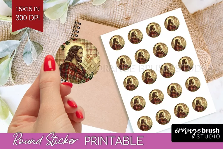 Vintage Christmas Round Sticker - Retro Printable Stickers