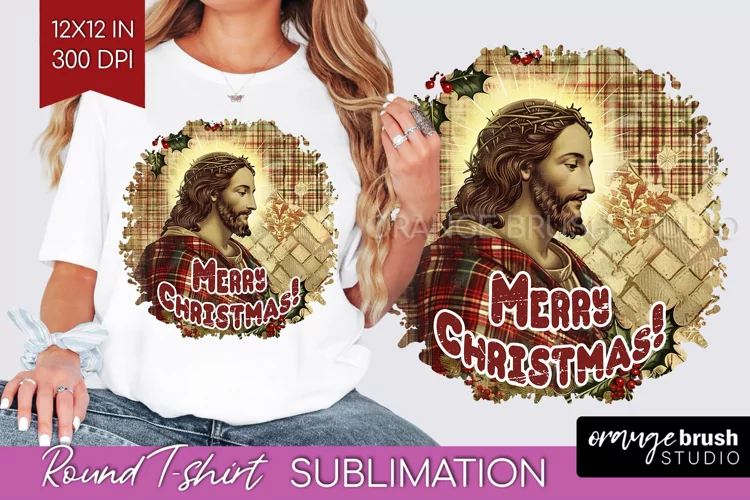 Vintage Christmas Sublimation, Xmas Round Tshirt Background