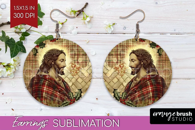 Vintage Christmas Round Earrings - Retro Xmas Sublimation