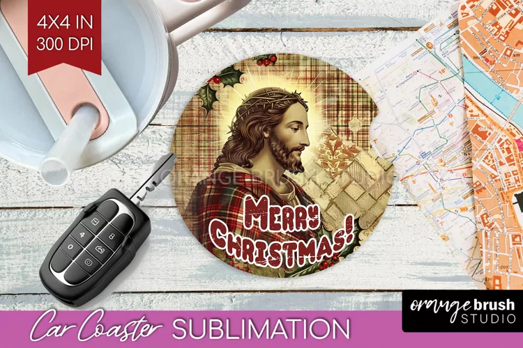 Vintage Christmas Car Coaster PNG - Xmas Coaster Sublimatoin