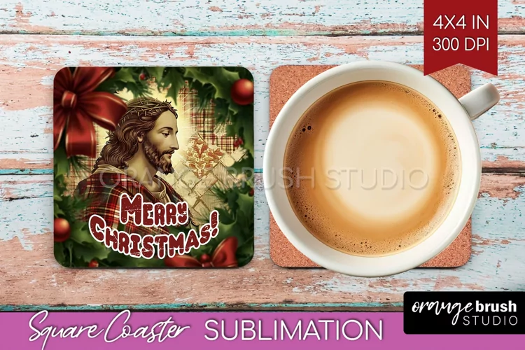 Vintage Christmas Square Coaster - Xmas Coaster Sublimation