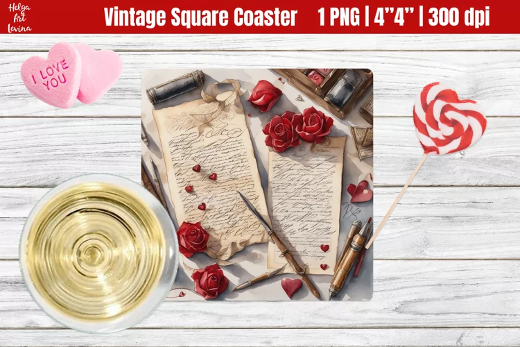 Vintage Valentine's Day| Square Coaster Sublimation