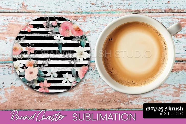 Watercolor Flowers Round Coaster - Floral Pink Sublimation