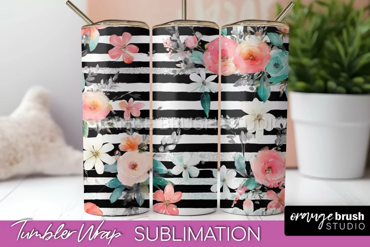 Floral Tumbler Wrap - Pink Flowers Watercolor Tumbler PNG