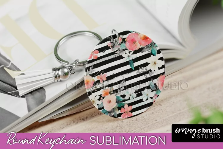 Pink Flowers Keychain, Floral Keychain Sublimation Design