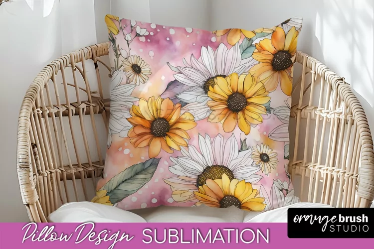 Watercolor Flowers Pillow Cover - Summer Pillow Sublimation