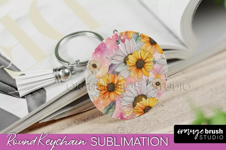Pink Flowers Keychain, Floral Keychain Sublimation Design