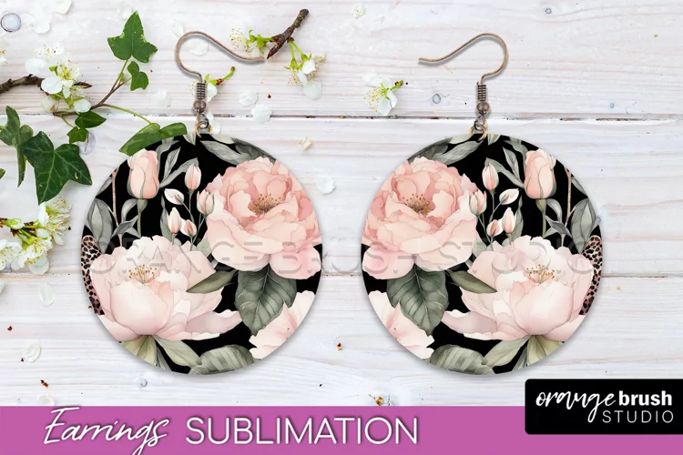 Watercolor Flowers Earrings, Pink Floral Earring Sublimation