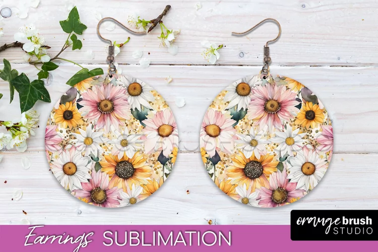 Watercolor Flowers Earrings, Pink Floral Earring Sublimation