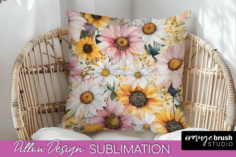 Watercolor Flowers Pillow Cover - Summer Pillow Sublimation
