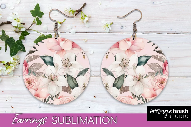 Watercolor Flowers Earrings, Pink Floral Earring Sublimation