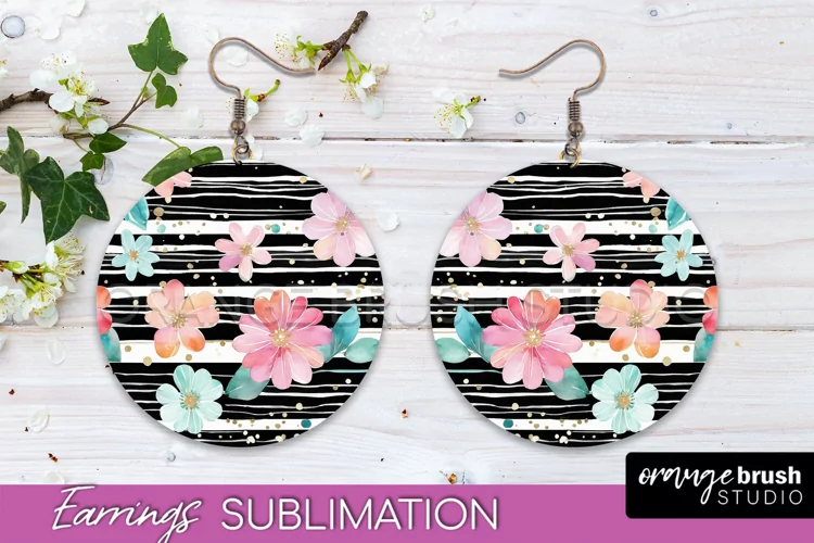 Watercolor Flowers Earrings, Pink Floral Earring Sublimation