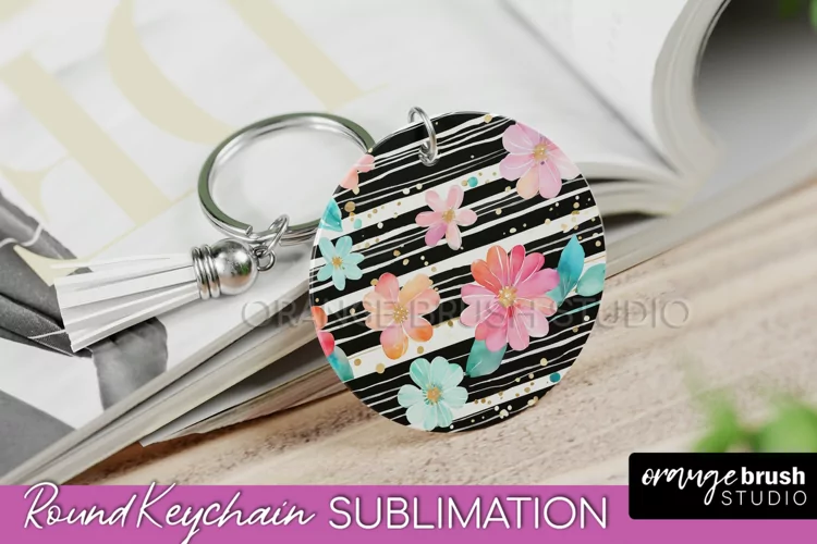 Pink Flowers Keychain, Floral Keychain Sublimation Design