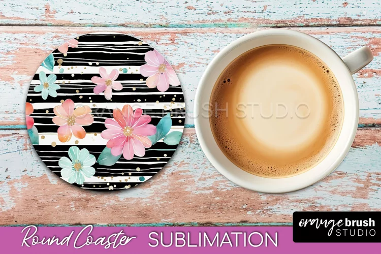 Watercolor Flowers Round Coaster - Floral Pink Sublimation
