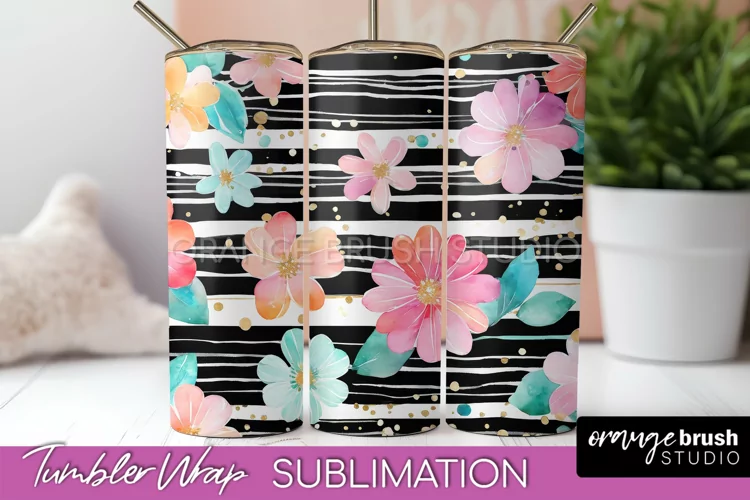 Floral Tumbler Wrap - Pink Flowers Watercolor Tumbler PNG