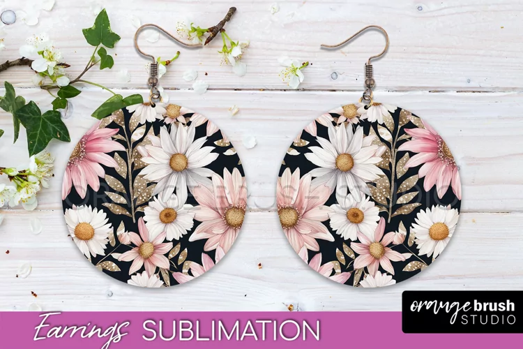 Watercolor Flowers Earrings, Pink Floral Earring Sublimation