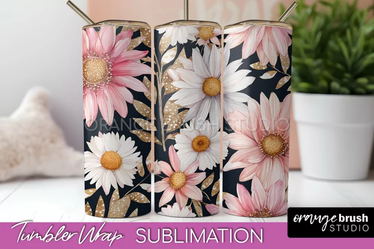 Floral Tumbler Wrap - Pink Flowers Watercolor Tumbler PNG