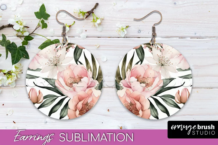Watercolor Flowers Earrings, Pink Floral Earring Sublimation