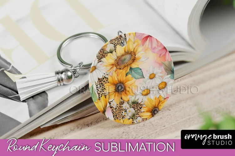 Pink Flowers Keychain, Floral Keychain Sublimation Design