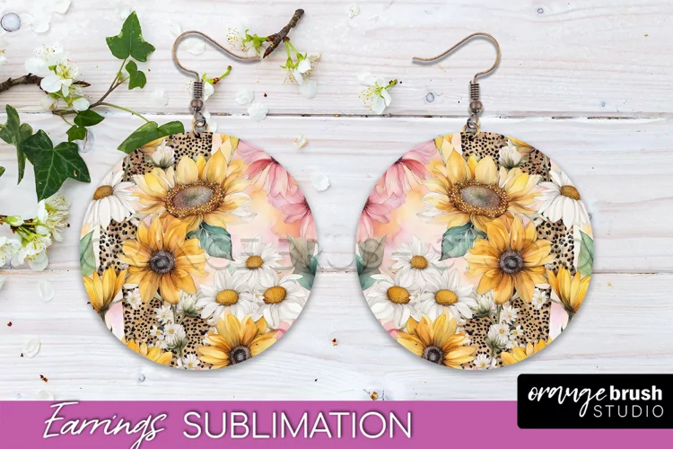 Watercolor Flowers Earrings, Pink Floral Earring Sublimation