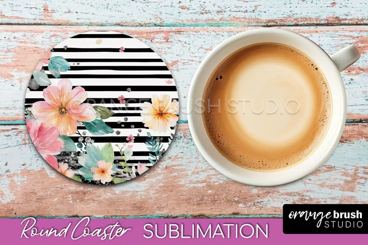 Watercolor Flowers Round Coaster - Floral Pink Sublimation